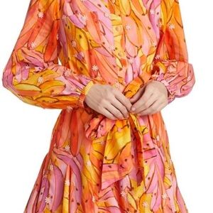 FARM Rio Orange and Pink Long Sleeve Sundress NWT